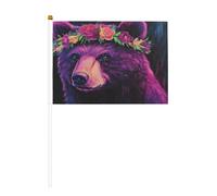 Bandiere piccole da tenere in mano con orso con corona di fiori, mini bandiere su bastone per feste, attività di squadra, parate, decorazione per le vacanze, confezione da 10