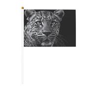 Bandiere piccole in bianco e nero con leopardo delle nevi tenute in mano, mini bandiere su bastone per feste, attività di squadra, parate, decorazione per le vacanze, confezione da 10
