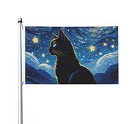 Bandiere Pirata Gatto Nero Cielo Stellato Luna Poliestere Bandiera Doppie Cuciture Garden Flag Per Home Raduni Conferenza 3X5Ft