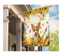 Bandiere Pirati Doppio Lato Bandiere All'Aperto Deluxe Bandiera Da Giardino Decorazione Per Giardino Patio Graziosa Opera D'Arte Di Un Corgi Con La Lingua Fuori E Foglie Autunnali M
