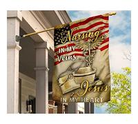 Bandiere Pirati Durevole Bandiere All'Aperto Vintage Bandiera Da Giardino Caduceo Da Infermiera, Cappello Da Infermiera, Stetoscopio, Gesù Nel Mio Cuore, Vintage S