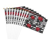 Bandiere portatili portatili con stampa di rose rosse a righe nere bianche e rosse bandiere decorative per matrimoni, anniversari, vacanze