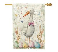 Bandiere primaverili pasquali cicogne per uccelli, 71,1 x 101,6 cm, double face, per decorazioni, graziose uova di coniglietto, bandiere floreali per cortile, bandiere per la casa, in tela con animali