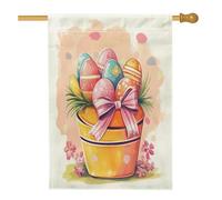 Bandiere primaverili pasquali per casali a secchiello, 71 x 101 cm, double face, per esterni, simpatiche uova di campagna in lino verticale, bandiera per casa, fattoria, vacanze, cortile, cortile