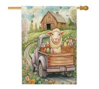 Bandiere primaverili pasquali per la casa delle pecore, 71 x 101 cm, double face, per esterni, fattoria, camion, uova, animali in lino, bandiera per casa, fattoria di campagna, cortile, cortile