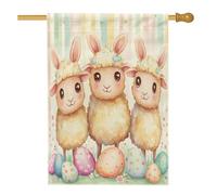 Bandiere primaverili pasquali per la casa delle pecore, 71 x 101 cm, double face, per esterni, simpatiche uova divertenti, animali standard verticali, in tela, bandiera per la casa, strana e
