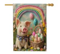 Bandiere primaverili per la casa di maiale pasquale, 71 x 101 cm, double face, per esterni, uova in feltro di lana, bandiere verticali standard per la casa, decorazione per la casa in campagna