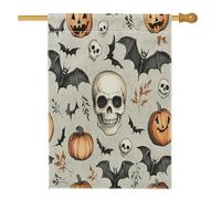 Bandiere retrò gotiche per la casa con scheletro di Halloween, 71 x 101 cm, double face, per esterni, horror, spaventoso, zucca, teschio, bandiera verticale standard per la casa, bandiera