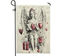Bandiere romantiche da giardino con angelo di San Valentino, 30,5 x 45,7 cm, double face, per esterni, divertente, ad acquerello, cuore, in tela, per casa, vacanze, esterni, piccola bandiera per prato