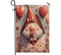 Bandiere romantiche da giardino con gnomo di San Valentino, 30,5 x 45,7 cm, double face, per decorazioni esterne, lettere d'amore, motivo a palloncino a forma di cuore, bandiera per casa, vacanze
