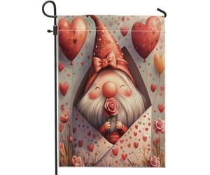 Bandiere romantiche da giardino con gnomo di San Valentino, 30,5 x 45,7 cm, double face, per decorazioni esterne, lettere d'amore, motivo a palloncino a forma di cuore, bandiera per casa, vacanze