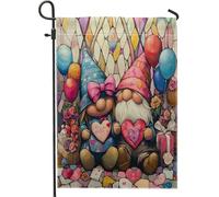 Bandiere romantiche da giardino con gnomo di San Valentino, 30,5 x 45,7 cm, double face, per esterni, divertenti bandiere in tela per esterni, decorazione per esterni in tela colorata, per coppie