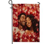 Bandiere romantiche da giardino per San Valentino, 30,5 x 45,7 cm, double face, decorative per esterni, motivo: coppia afroamericana, bandiera per la casa, per amanti dell'amore, piccola bandiera da