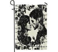 Bandiere romantiche da giardino per San Valentino, 30,5 x 45,7 cm, double face, decorative per esterni, gotico, coppia di uomini e mogli, bandiera per casa in tela per amanti del gotico, piccola