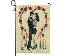 Bandiere romantiche da giardino per San Valentino, 30,5 x 45,7 cm, double face, decorazione esterna, motivo teschio retrò, bandiera per casa, in tela, per amanti dell'amore, piccola bandiera da