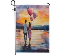 Bandiere romantiche da giardino per San Valentino, 30,5 x 45,7 cm, double face, per decorazione esterna, coppia di uomini e mogli, bandiera in tela da giardino, per amanti del divertimento all'aperto