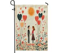 Bandiere romantiche da giardino per San Valentino, 30,5 x 45,7 cm, double face, per decorazione esterna, bandiera in tela retrò per uomo e moglie, per amanti dell'amore, piccola bandiera da giardino