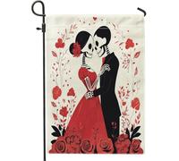 Bandiere romantiche da giardino per San Valentino, 30,5 x 45,7 cm, double-face, per esterni, con scheletro retrò, coppia di teschi, bandiere verticali standard per la casa, per amanti dell'amore