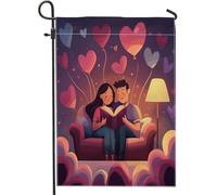 Bandiere romantiche da giardino per San Valentino, 30,5 x 45,7 cm, double face, per esterni, coppia di uomini e mogli, bandiere per esterni, in tela, per amanti del divertimento, decorazione per prato