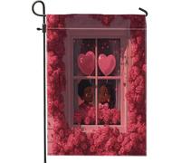 Bandiere romantiche da giardino per San Valentino, 30,5 x 45,7 cm, double face, per esterni, in tela standard di coppia afroamericana, per amanti dell'amore, decorazione per cortile, cortile, prato
