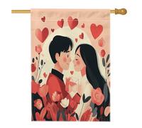 Bandiere romantiche per la casa di San Valentino, 71 x 101 cm, double face, per esterni, coppia di uomini e mogli, bandiera verticale in tela di lino, per amanti del divertimento sul cortile