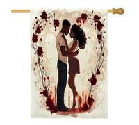 Bandiere romantiche per la casa di San Valentino, 71 x 101 cm, double face per esterni, retro coppia afroamericana in lino verticale bandiera per la casa, amante dell'amore bandiera stampa cortile