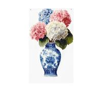 Bandiere rosa e bianche con ortensie in vaso, bandierine per la casa, 0,9 x 1,5 m, con occhielli, decorazioni per interni ed esterni, feste per la casa