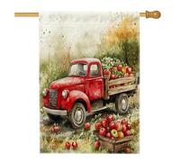 Bandiere rosse per casa di camion da fattoria 71,1 x 101,6 cm, double face, decorative per esterni, per la raccolta di mele, frutta, cortile, bandiere per la casa, bandiere per la decorazione del