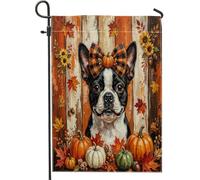 Bandiere rustiche autunnali da giardino per cani Boston Terrier, 30,5 x 45,7 cm, per esterni, fattoria autunnale, bandiere verticali standard in lino, stampa alla moda, decorazione per esterni