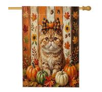 Bandiere rustiche autunnali esotiche per la casa dei gatti a pelo corto, 71 x 101 cm, per esterni, bandiere verticali standard in legno per fattoria autunnale, decorazione per esterni stampata