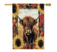 Bandiere rustiche autunnali per casa di mucca delle Highland, 71 x 101 cm, double face, per esterni, divertente autunno girasole fattoria standard verticale su tela per la casa, decorazione per