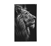 Bandiere rustiche bianche e nere con testa di leone, 0,9 x 1,5 m, striscione con occhielli per interni ed esterni, decorazioni per la casa