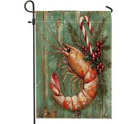Bandiere rustiche da giardino con gamberetti natalizi 30,5 x 45,7 cm, double face, per esterni, vintage, spiaggia, Natale, marina, standard, verticale, in tela, per vacanze, spiaggia, cortile, prato