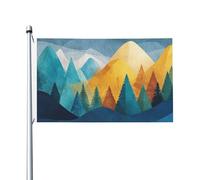 Bandiere rustiche della casa del cortile della metà del secolo con montagne ad acquerello con alberi, striscione di auguri stagionale con occhielli per interni ed esterni, decorazioni per la casa