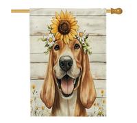 Bandiere rustiche in legno Bloodhound Dog House 71 x 101 cm su entrambi i lati per esterni, girasole margherita lino verticale bandiere per la casa, bandiera per la casa del cortile del cortile