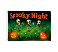 Bandiere scheletrate per esterni, Halloween spettrale zucca tomba Halloween bandiere arancioni con corda banner esterno resistente allo sbiadimento decorazione per balcone terrazza giardino ingresso