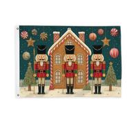Bandiere schiaccianoci per esterni, Natale festivo casa di pan di zenzero albero di Natale rosso banner decorativo esterno con occhiello decorazione per portico anteriore giardino balcone casa 0,6 x