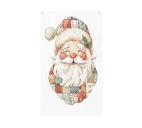 Bandiere sorridenti di Babbo Natale in stile patchwork per casa da cortile, 0,9 x 1,5 m, striscione di auguri con occhielli per interni ed esterni, decorazioni per la casa