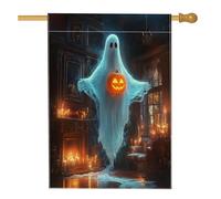 Bandiere spaventose per la casa dei fantasmi di Halloween, 71,1 x 101,6 cm, double face, per decorazioni, zucche spettrali, candele, cortile, tela, bandiere per la casa, bandiere per esterni
