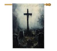 Bandiere spaventose per la casa del cimitero di Halloween, 71 x 101 cm per esterni, horror croce cimitero scenico bandiere verticali standard per la casa, vintage raccapricciante cortile cortile