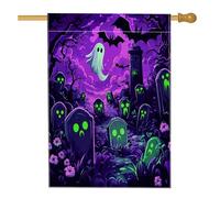 Bandiere spaventose per la casa del cimitero di Halloween, 71 x 101 cm, per esterni, horror spettrale fantasma fantasma cimitero bandiere verticali standard per la casa, scena raccapricciante