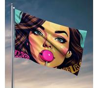 Bandiere uomo grotta ragazza che soffia gomma da masticare. Bandiera ragazze decorazione camera divertente bandiere (120 x 180 cm)