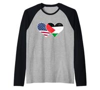 Bandiere USA e Palestina Cuori Palestinesi Vintage Maglia con Maniche Raglan