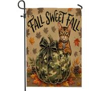 Bandiere verticali da giardino a tema soldato autunno gatto abissino cortile cortile verticale giardino bandiere 30 x 45 cm su entrambi i lati per esterno, autunno zucca foglia d'acero piccole