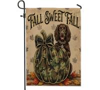 Bandiere verticali da giardino a tema soldato Boykin Spaniel Cane Boykin Spaniel Cortile Cortile Verticale 30,5 x 45,7 cm Doppio lato per esterni, Foglia d'acero Zucca Autunno Piccole Bandiere Prato