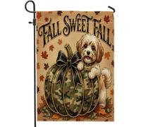 Bandiere verticali da giardino a tema soldato Cavachon Cane Cavachon Front Yard Backyard Verticale Giardino Bandiere 12x18 Double Face per Esterno, Autunno Zucca Foglia d'Acero Piccole Bandiere Prato