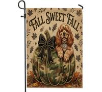 Bandiere verticali da giardino a tema soldato con cocker spaniel cane cocker spaniel 30,5 x 45,7 cm su entrambi i lati per esterni, bandiere autunnali con foglie di zucca d'acero piccole bandiere per