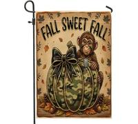Bandiere verticali da giardino a tema soldato con scimmia autunnale, 30 x 45 cm, double face, mimetiche, autunnali, zucca, foglia d'acero, piccole bandiere per prato, decorazione per esterni per casa
