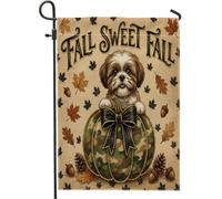 Bandiere verticali da giardino a tema soldato Shih Tzu per cani, 30,5 x 45,7 cm, double-face, per esterni, con foglie d'acero e zucca autunnale, piccole bandiere per prato, decorazione per la casa e