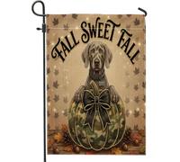Bandiere verticali da giardino a tema soldato Weimaraner per cani, cortili, 30,5 x 45,7 cm, double-face, per esterni, con foglie d'acero e zucca autunnale, piccole bandiere per prato, decorazione per